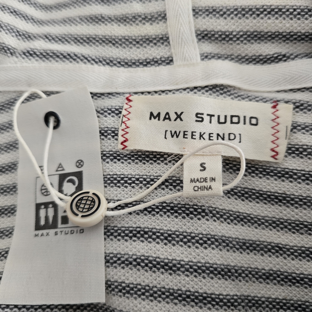 Max Studio V Neck Hooded Open Front Pocket Cream/Gray Top Sz. (Small) - Picture 7 of 9
